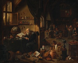 ALCHEMIK W PRACOWNI, XIX w., wg Davida Teniersa mł.