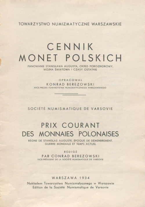 Konrad Berezowski, Cennik Monet Polskich