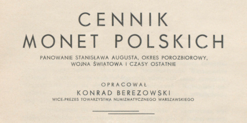 Konrad Berezowski, Cennik Monet Polskich