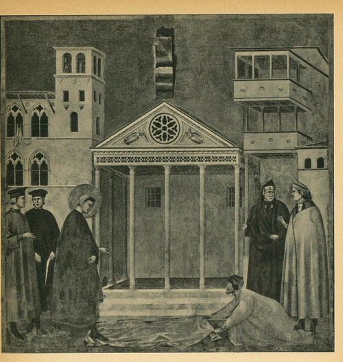 Giotto. Uczczenie św. Franciszka przez prostaczka, r. 1297(?). Górny kościół św. Franciszka. Asyż
