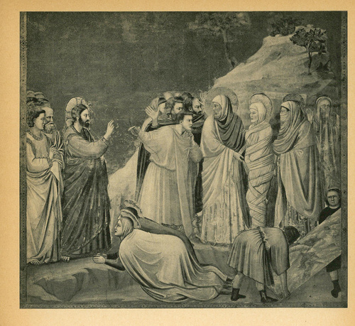 Giotto. Wskrzeszenie Łazarza, r. 1303 - 1305. Cappella dell’ Arena. Padwa