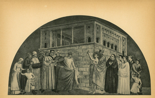 Giotto. Św. Franciszek zrzeka się dóbr ziemskich, r. 1315 - 1317, S. Croce. Florencja