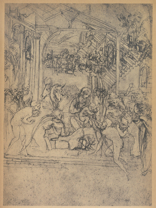 Leonardo da Vinci. Szkic do „Pokłonu trzech króli”. 1481. Paryż, Luwr