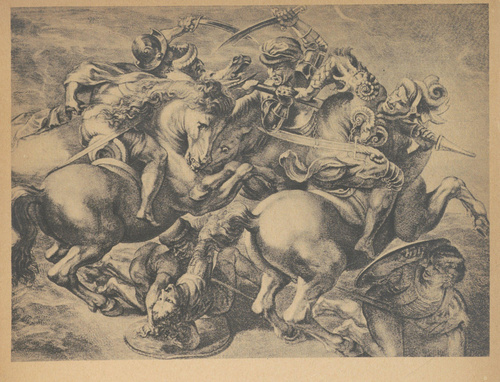 Leonardo da Vinci. Bitwa pod Anghiari. 1505. Sztych Edelincka z rysunku Rubensa z Luwru