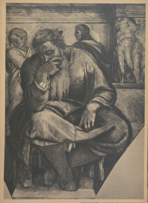 Michał Anioł Buonarrotti. Prorok Jeremiasz. Fragment kaplicy Sykstyńskiej. 1508 - 1512. Rzym, Watykan
