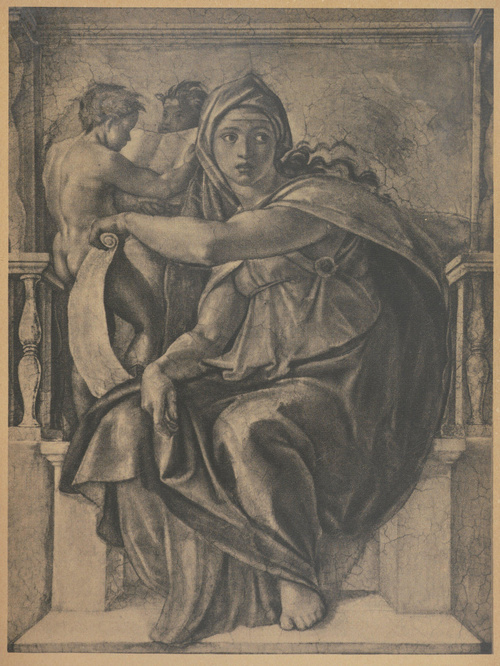Michał Anioł Buonarotti. Sybilla Delficka. Fragment plafonu kaplicy Sykstyńskiej. 1508 - 1512. Rzym