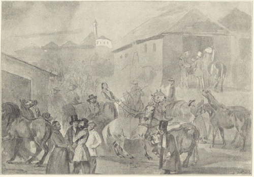 JARMARK W MOŚCISKACH (akwarela) 1840-1845 (WŁASNOŚĆ p. KONSTANTOWEJ JAGNIŃSKIEJ)