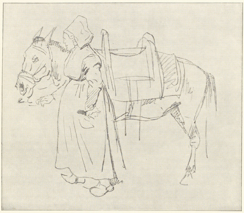 KOBIETA Z OSIOŁKIEM (rysunek) 1845-1855 (WŁASNOŚĆ p. MACIEJA WENTZLA)