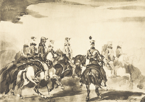 HUZARZY AUSTRJACCY. Akwarela. (1832-1837). Własność p. Konstantowej Jagnińskiej.