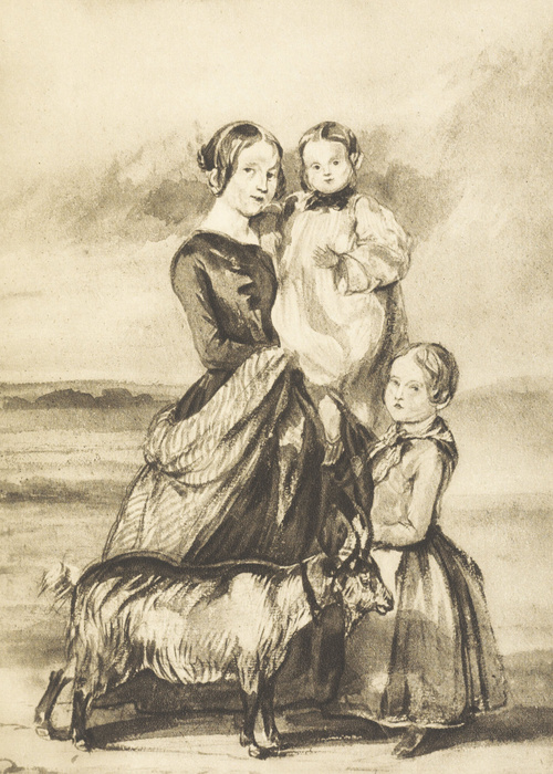 PORTRET ŻONY ARTYSTY Z DZIEĆMI. Akwarela. (1840-1845). Własność ft. Dominika Łempickiego.