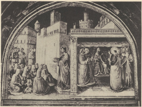 Fra Angelico: Kazanie Śgo Stefana. Śty Stefan przed papieżem. (Studio Mikołaja V-go, Watykan, Rzym.)