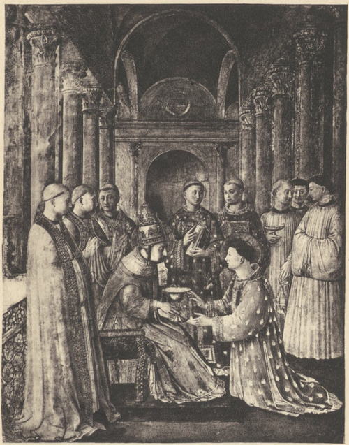 Fra Angelico: Nadanie święceń kapłańskich Św. Wawrzyńcowi. (Studio Mikołaja V-go w Watykanie, Rzym).