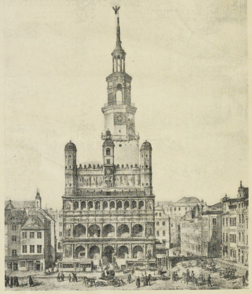 Ratusz Poznański. Litografia Adolfa Perdischa według rysunku J. Fretera.