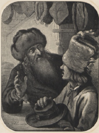 Przymiar czapek. (34X25.8) Litogr. Banku Pol. Rys. J. F. Piwarski.