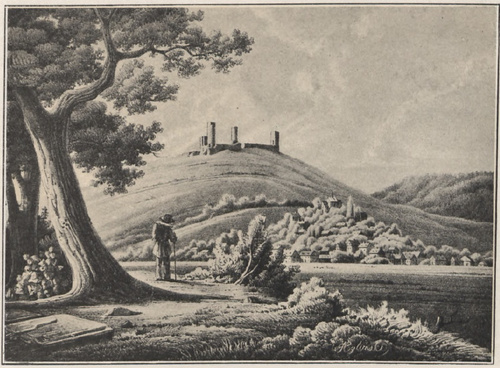 Chęciny. (16,3X22,5 cm.) Litografja M. Fajans. Rys. J. Cegliński.