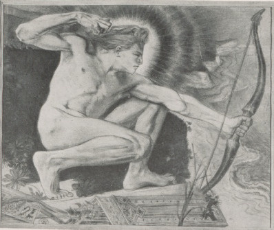 APOLLO RAZI GROTAMI POMORU 1897.(Rys. ołówkiem do Iliady). APOLLON (Illustration pour Iliade) 1897