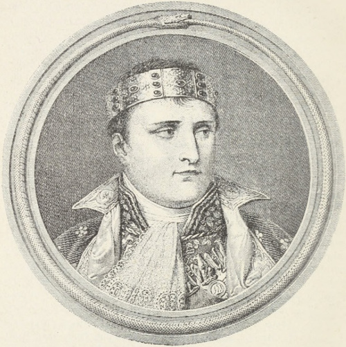 Napoleon I w cesarskim płaszczu i koronie.