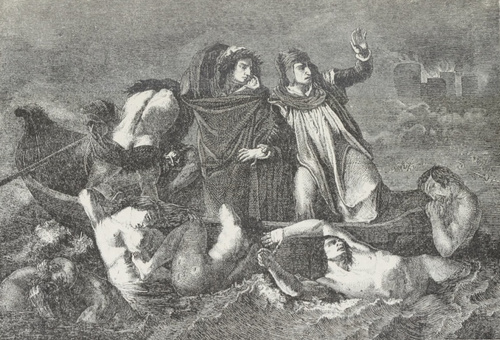 Dante i Wirgiliusz w piekle u złośników. Obraz Eugeniusza Delacroix.