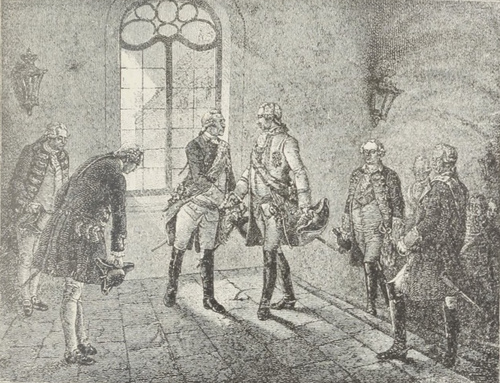 Fryderyk II wita cesarza Józefa II w Nissie.