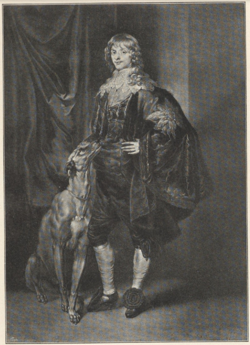 Jakób Stuart Książę Richmond, z chartem. Portret Van Dycka ze zbiorów lorda Methuen, według mezzo-tinty R. Earloma z r. 1772.