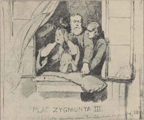 <em>PLAC ZYGMUNTA III</em>. WIEDEŃ 1861, RYSUNEK OŁÓWKIEM.