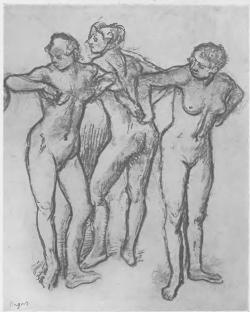 E. DEGAS, STUDJUM DO GRUPY TANCEREK (rys. węglem).