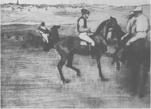 E. DEGAS, KONIE WYŚCIGOWE (pastel).