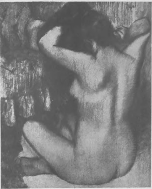 E. DEGAS, KOBIETA CZESZĄCA SIE (pastel). (Paryż. Zbiory M-mc E. Chausson).