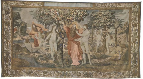 BRUXELLES XVI S., CHATEAU ROYAL DE CRACOVIE (POLOGNE). Stworzenie Ewy, zakaz jedzenia owocu i grzech pierwszych rodziców. – Piece premiere de la serie de la Genese: La creation de Eve et le peche de premiers parents.