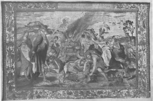 BRUXELLES XVI S., CHATEAU ROYAL UE CRACOVIE (POLOGNE). Nr. 8. Noe z rodziną składa Bogu ofiary dziękczynne za uratowanie od potopu. Sauvé du déluge, Noe avec sa famille rend à Dieu des actions de grâces. (P. deuxième de la serie).
