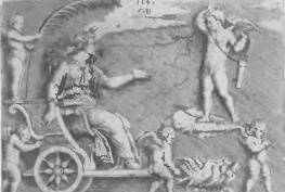 Nr. 42. Corn B o s. Motyw dekoracyiny z r. 1546 (Berlin 1. c.) por. wózki na rogach bordiur arasów biblijnych i Nru 14.—C. B o s. Gravure daté de 1546 A comp. aux bordures de nos tapisseries historiées et de la verdure Nr. 14.