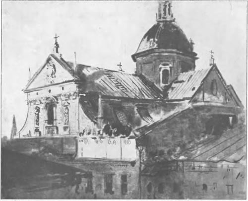 LEON WYCZÓŁKOWSKI, KOŚCIÓŁ ŚW. PIOTRA W KRAKOWIE (litogr., sposób pędzlowy, 1924.
