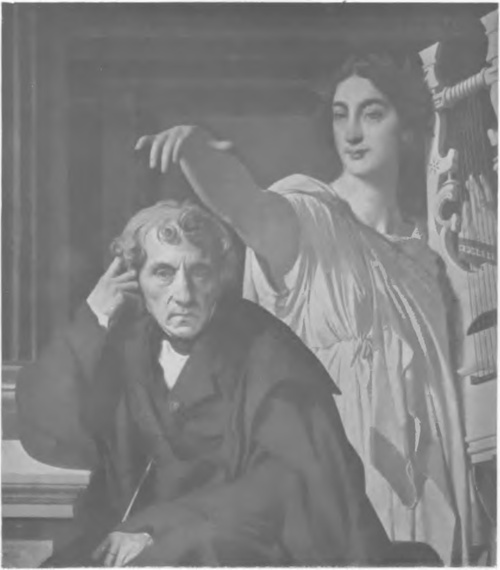 J. A. D. INGRES MUZA POEZYI LIRYCZNEJ WIEŃCZĄCA CHERUBINIEGO (Ol., 1842) (LOUVRE).