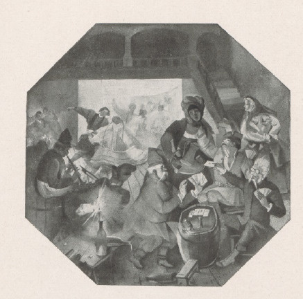 OBRAZEK W WINIARNI FUKIERA W WARSZAWIE. TABLEAU DE GENRE. TAVERNE DE FUKIER A VARSOVIE.