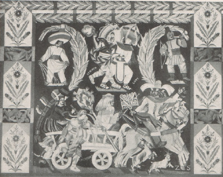 JEDEN Z SZEŚCIU OBRAZÓW W SALI HONOROWEJ PAWILONU POLSKIEGO NA WYSTAWIE PARYSKIEJ 1925. DECORATION DU SALON d’h ONNEUR, PAVILLON POLONAIS. EXPOSITION DE PARIS 1925.