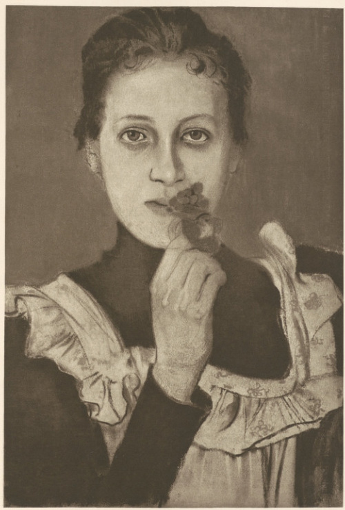 Dziewczynka z Fiołkiem. Pastel, (r. 1895). Własność dr. Leopolda Goldberga w Warszawie.