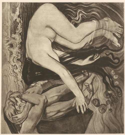 Achilles, którego Pallas za włosy wstrzymała Rys. czarną kredką, (r. 1887?).