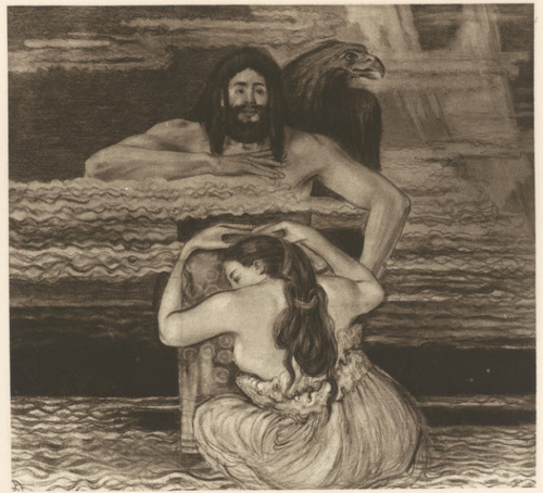 Zeus i Tetis (ILJADA). Rys. oł. i kredką, (r. 1897?). Własność Włodzimierza Żuławskiego w Krakowie.