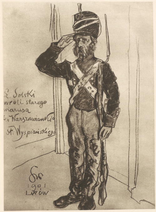 Stary Wiarus. (L. Solski w „Warszawiance”). Pastel, (r. 1902). Własność Ludwika Solskiego w Warszawie.