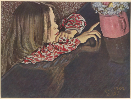 Dziewczynka przed Dzbankiem z Kwiatami. Pastel, (r. 1902). Własność Muzeum Narodowego w Krakowie.