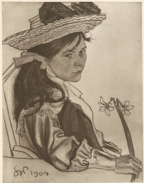Dziewczynka z Narcyzem. Pastel. (r. 1904). Własność Juljusza Hermana w Warszawie.