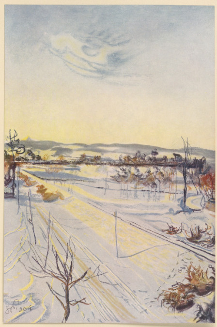 Pejzaż. Widok z okna pracowni na kopiec Kościuszki. Pastel. (r. 1904). Własność Muzeum Narodowego w Krakowie.