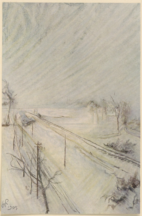 PEJZAŻ. Widok z okna pracowni na kopiec Kościuszki. Pastel, (r. 1905). Własność Muzeum Narodowego w Krakowie.