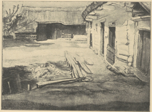 Pejzaż (Chaty W Grębowie, Pastel) 1900. (Ze Zbiorów Prof. Dr. J. Nowaka w Krakowie)