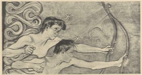 Łucznicy (projekt do polichromji kośc. OO. Franciszkanów w Krakowie, pastel) 1896 (Ze Zbiorów Prof. Dr. J. Nowaka w Krakowie)