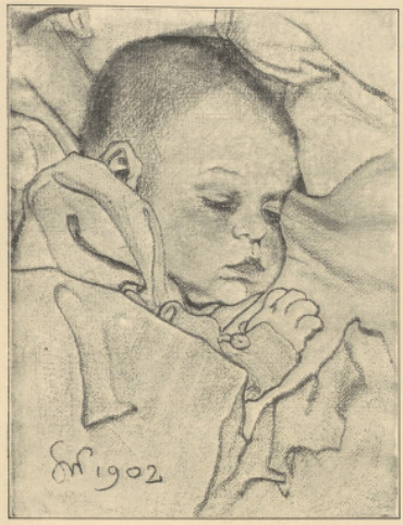 Główka Dziecka (rys. węglem) 1902. (Własność Prof. Dra Brzezińskiego w Krakowie)