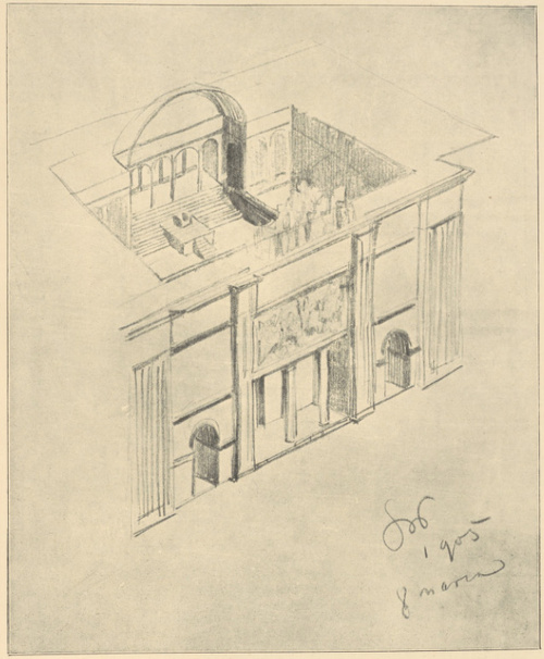 Projekt Zabudowania Wzgórza Wawelskiego 1905. (obmyślany przy współudziale arch. W. Ekielskiego), rys. ołówkiem Własność A. Chmurskich w Krakowie)