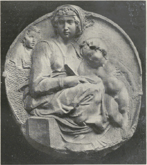 Madonna z dzieckiem i św. Janem. Rzeźba w Bargello w Florencyi. (Fot. Anderson.)