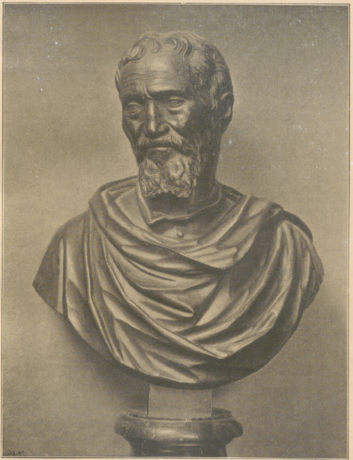 Michelangelo Buonarroti. Biust bronzowy w Casa Buonarroti w Florencyi.