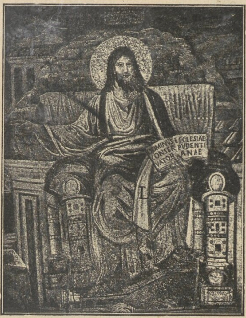 Chrystus na tronie. Fragment mozaiki z bazyliki Św. Pudencjanny w Rzymie